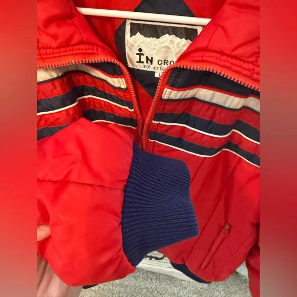 Vintage In Crowd by Celebration Ski Jacket Men's Large Retro Red Navy white - Picture 5 of 9